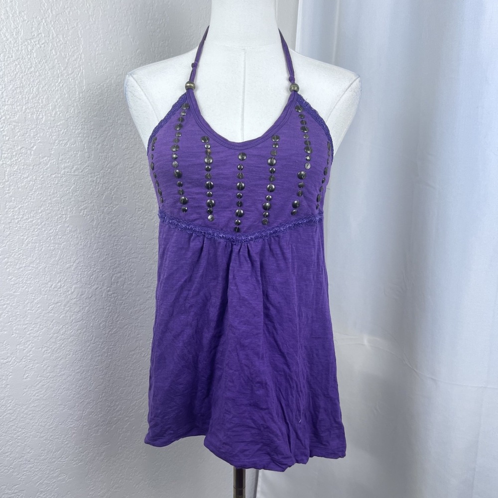 Y2K Purple Studded Halter Top Womens Small Babydoll Boho Indie Festival Grunge